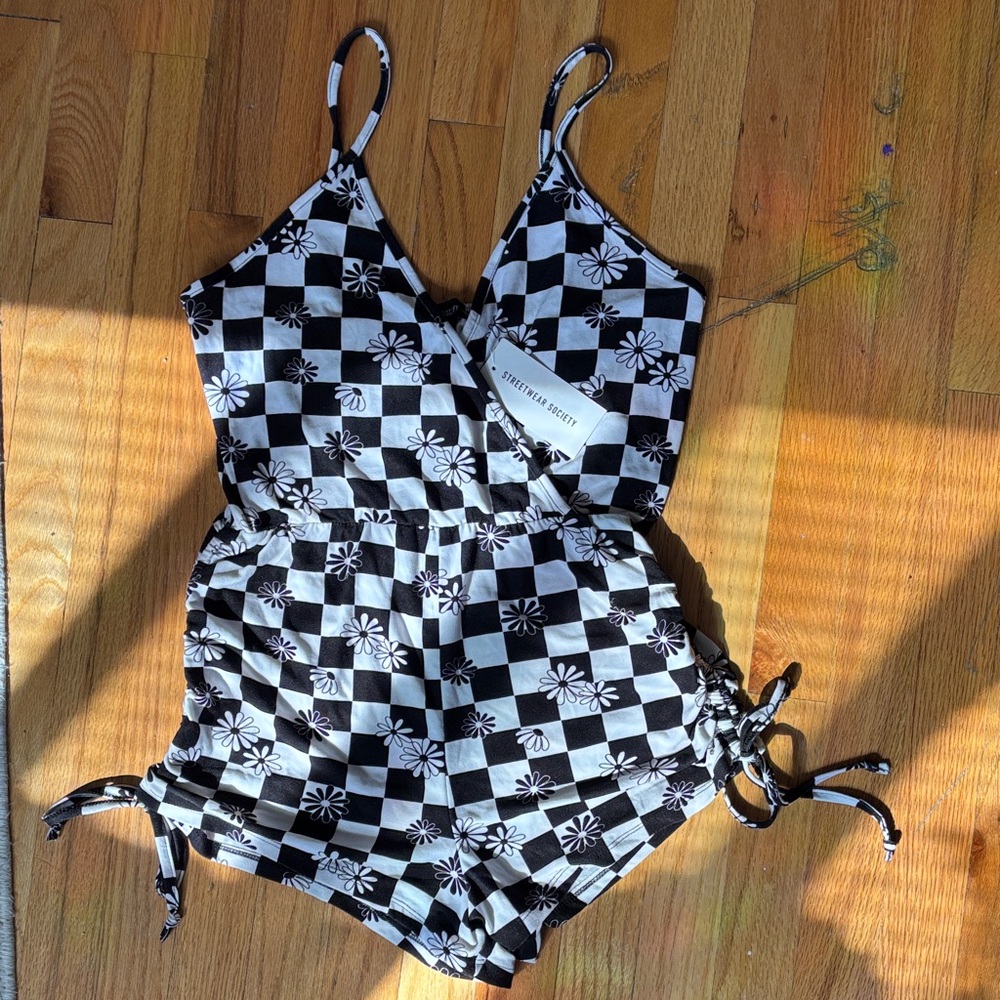 Streetwear Society Black and White Checkered Jumpsuit